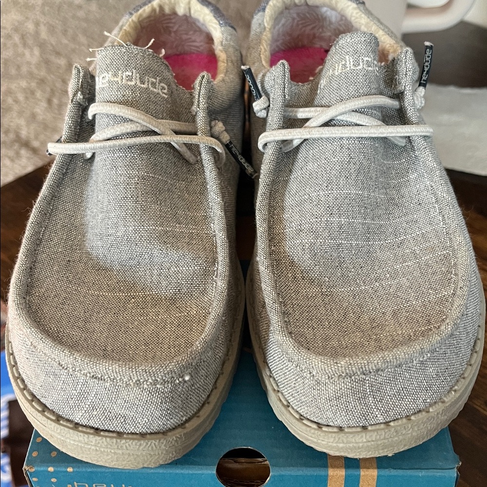 Hey Dude Light Gray Loafers with Pink Lining